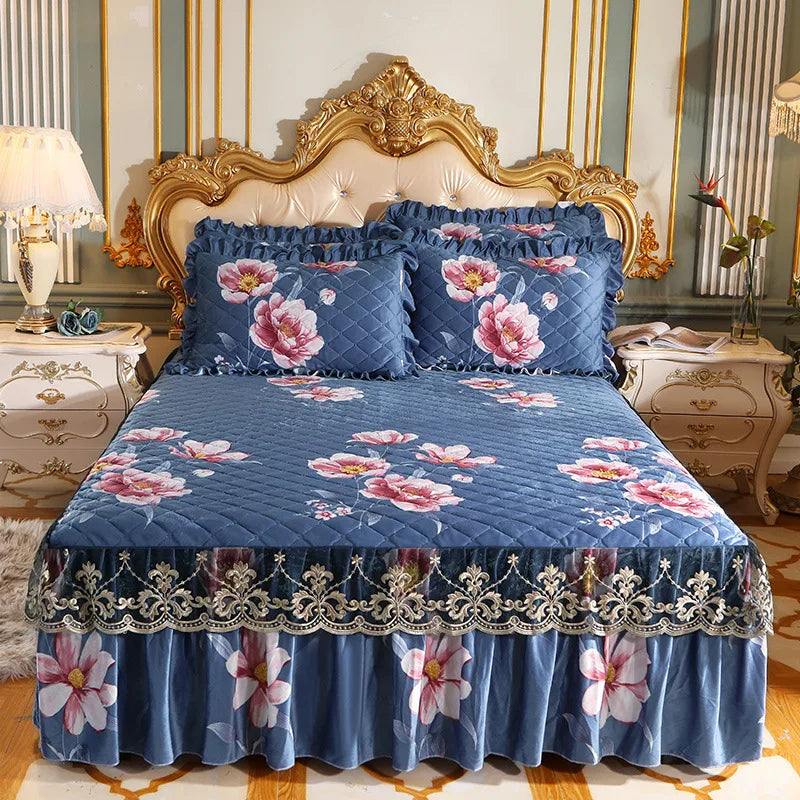 High Quality Thicken Fine Short Plush Quilted Bed Skirt King Queen Size Warm Velvet Bedspread Not Including Pillowcase
