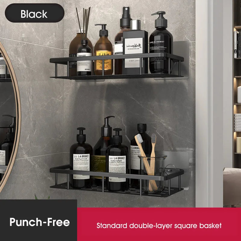 Bathroom Shelf No-drill Wall Mounted Shelves Shampoo Storage Rack Holder for Shower Square Aluminum Bath Organizer Accessories