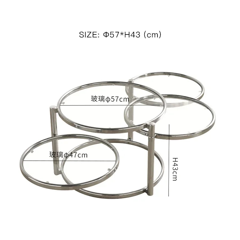 Tempered Glass Coffee Table Household Stainless Steel Tea Table Light Luxury Living Room With Movable Rotating Edge Table