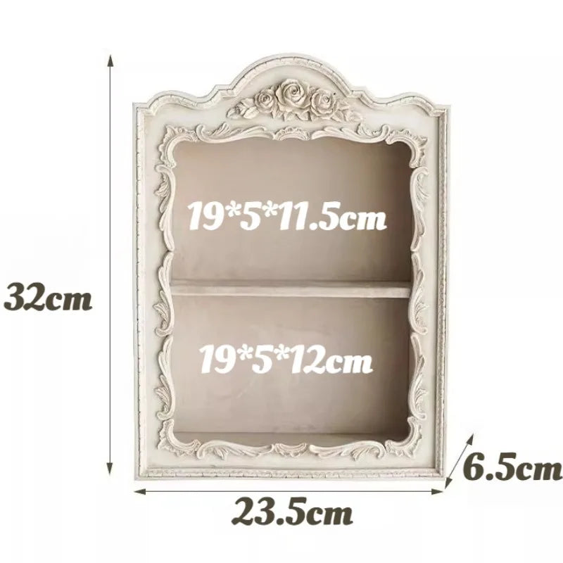 Resin Nordic Distressed Decorative Shelf Countryside Exquisite Carved Two-layer Display Stand High-quality Luxury Home Decor