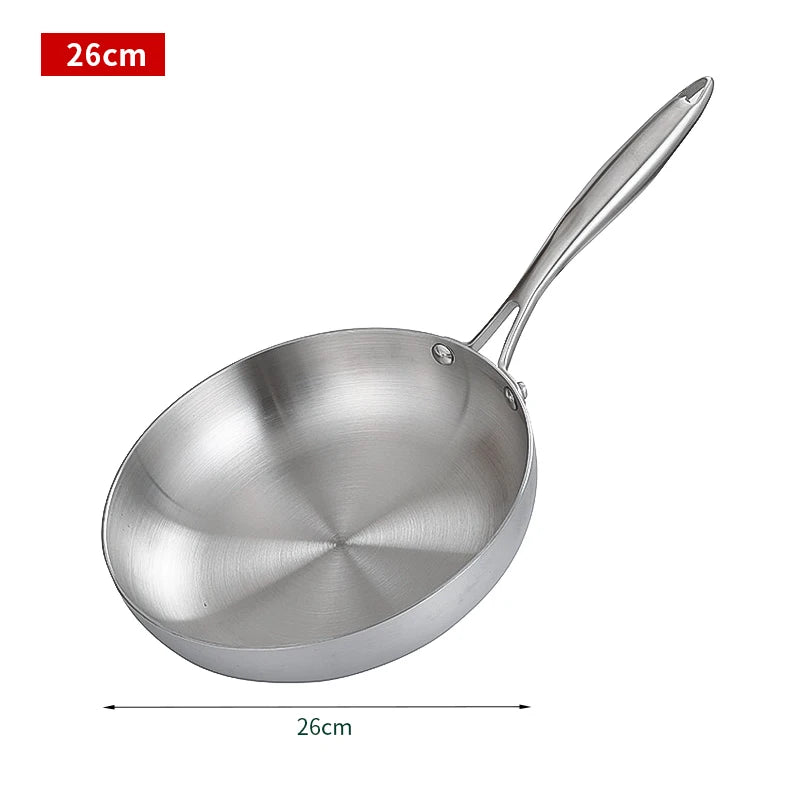 Stainless Steel Frying Pan, NonStick Pan Fried Steak Pot Uncoated Kitchen Cookware For Gas Stove and Induction Cooker