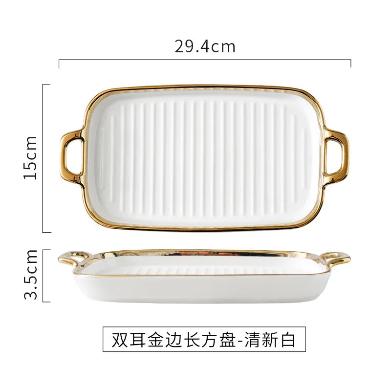 Binaural rectangular flat plate household ceramic tray snack board