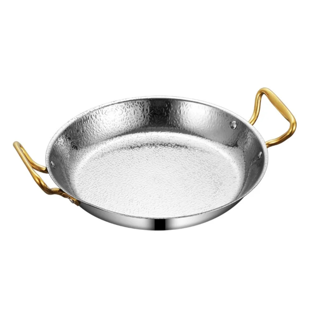 Stainless Steel Hammer Grain Seafood Paella Pan Binaural Handle Flat Bottom Seafood Rice Pot Gold/Silver Thickened Stock Pot