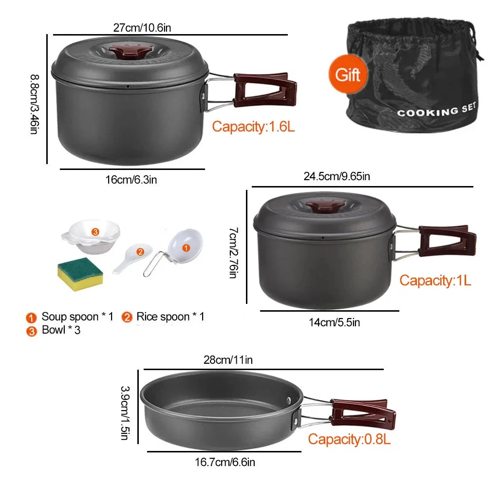 Outdoor cooking 3-4 person picnic set pot, hard alumina portable boiling water, tea frying pan, barbecue meat camping pot