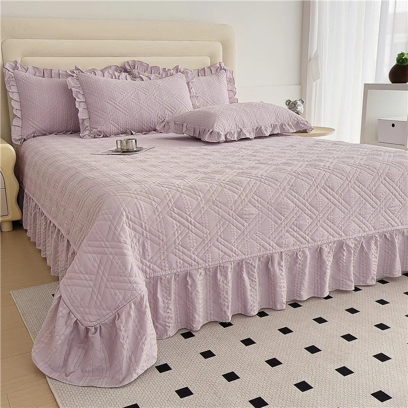 Bonenjoy Bed Cover Plain Bedspread Lace Style Bed Linen 250x250/250x270 Thicken Bedsheets colchas matrimoniales (No Pillowcase)