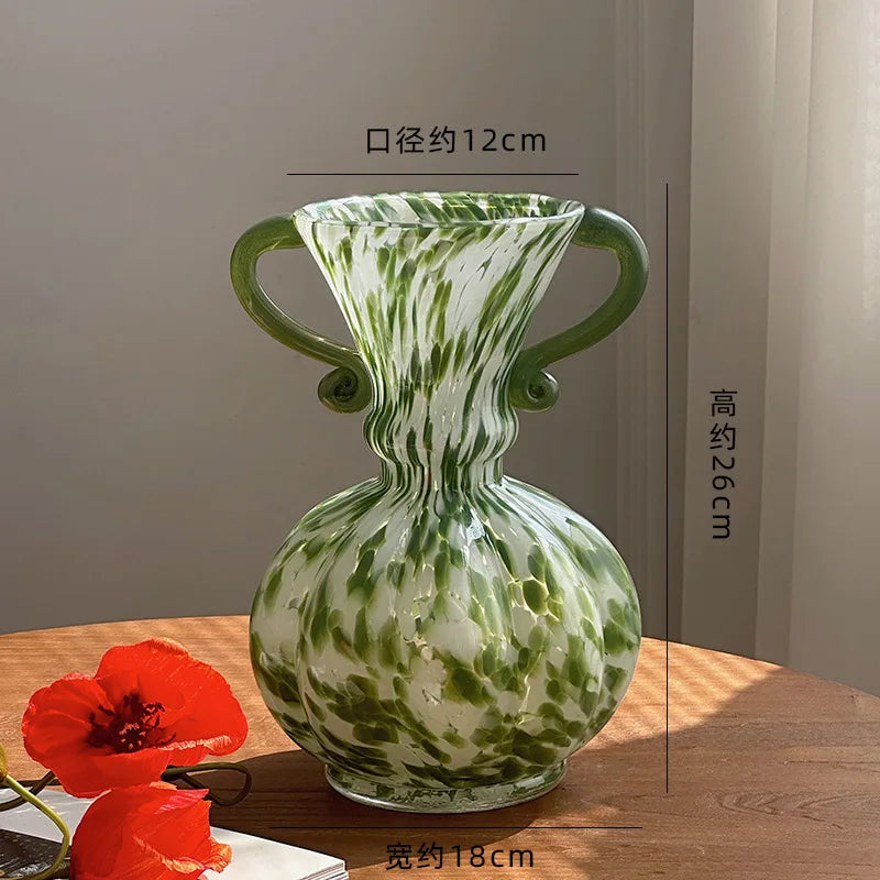 Vase French Retro Light Luxury High Sense of Art Handmade Glass Vase Living Room Decoration High Appearance Level