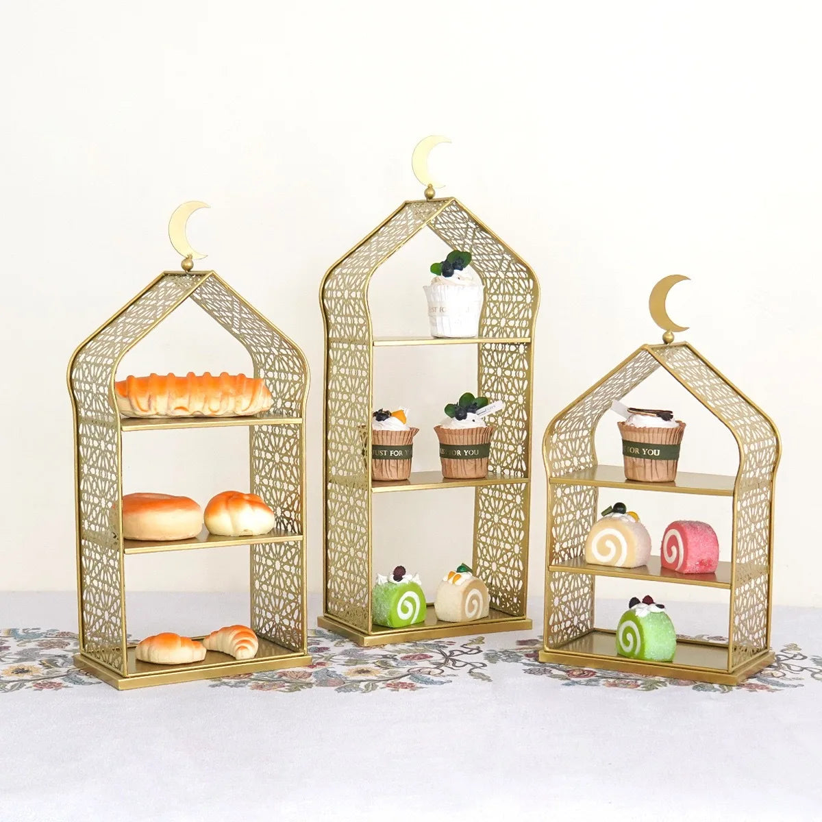 Ramadan Tabletop Decor Minaret Fruit Food Stand - Mosque-Shaped Metal Cake Dessert Holder for Islamic Festival & Home Party