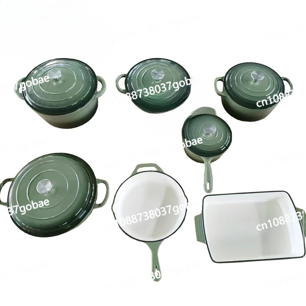 Enamel Pot Cast Iron Cookware Seven-piece Set Soup Stew Household Enamel Pot Enamel Pot Set