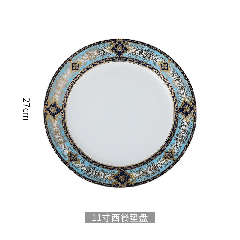 1pcs Ceramic Steak Plate Household Round Western Flat Plate European High-quality Tableware Underglaze Color Craftsmanship