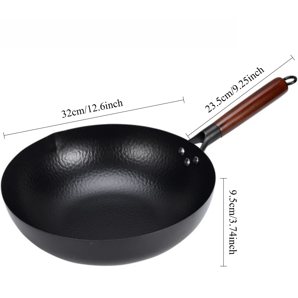 32cm Chinese Wok Cast Iron Pan Noncoated Scratch Resistant Frying Pan for Gas and Induction Cooker Cookware Pan Kitchen Tools
