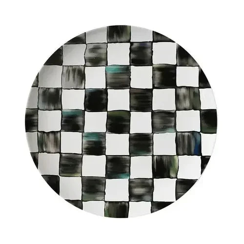 Glazed Western-style Dishes Creative Black-and-white Lattice Wedding Banquet Bone China Plate Flat Ceramic Tableware Vajillas