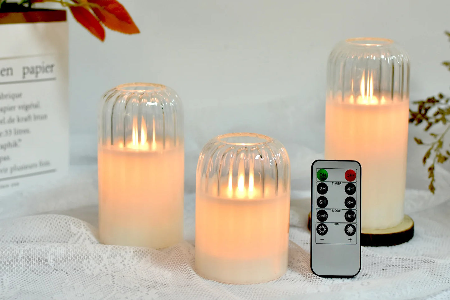 Flameless Candles with Remote, Set of 3 Glass Jar LED Candles Φ 3" H 4" 5" 6", Candlelight for Home Fall Halloween Party Decor