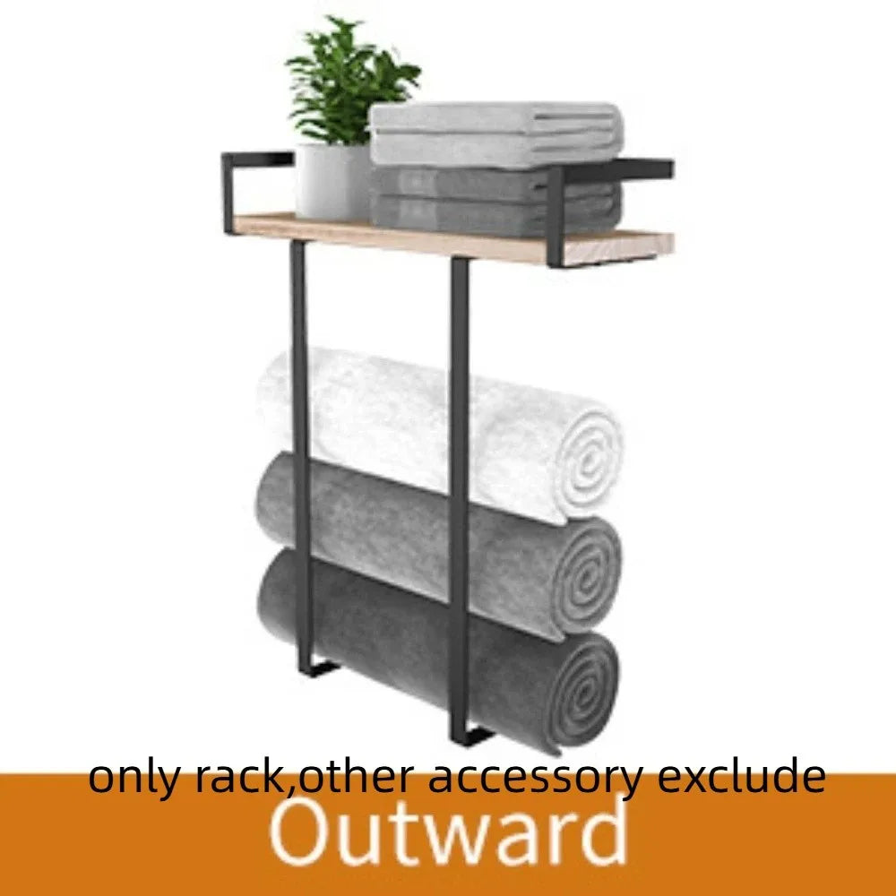 Wood and Iron Bathroom Shelf Rectangle Shape Space Saving Shower Shelf Rust Proof Large Capacity Storage Rack Bathroom Use