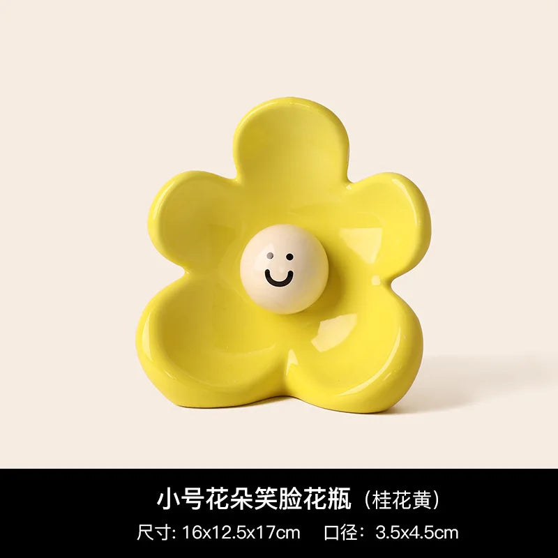 Flower Smiling Face Flower Arrangement Cute Ceramic Vase Decorative Table Dried Flower Vase Ornaments Home Decoration Vases