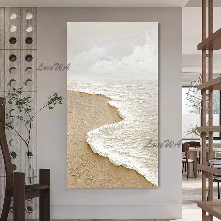 Pure White Textured Abstract Oil Painting Modern Simple And Elegant Wall Picture For Restaurant Framless Home Decoration Piece