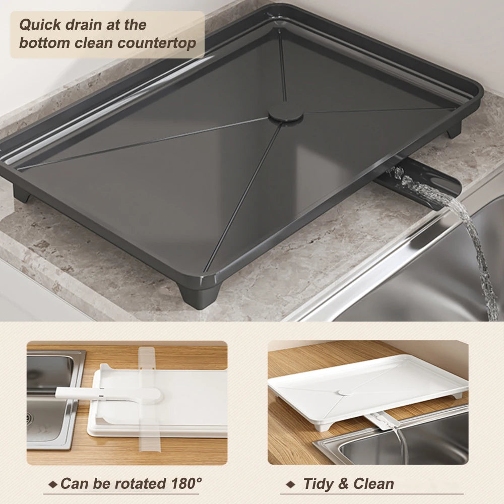 Dish Drying Rack, 2 Tier Over The Sink Dishrack Strainer,Large Capacity W/Drainboard and Utensil Holder,Auto-draining,Non-Slip
