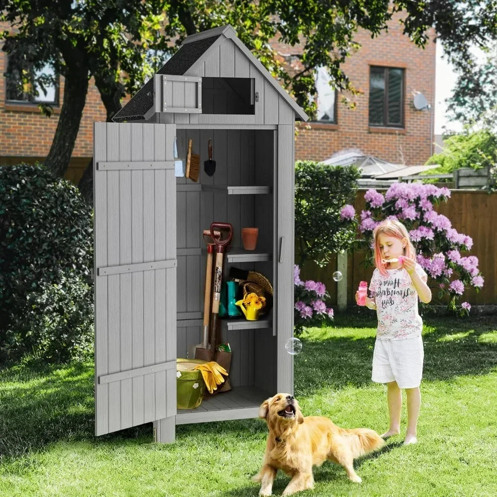 y Outdoor Storage Shed with Floor, 70” Tall Water-Resistant, Wooden Garden Tool Storages Cabinet, Outdoor Storage Room