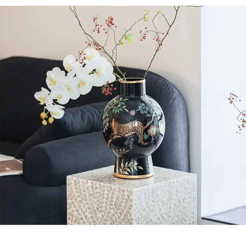 Vase decoration retro high-end sense flower arrangement ceramic medieval ornament new Chinese style