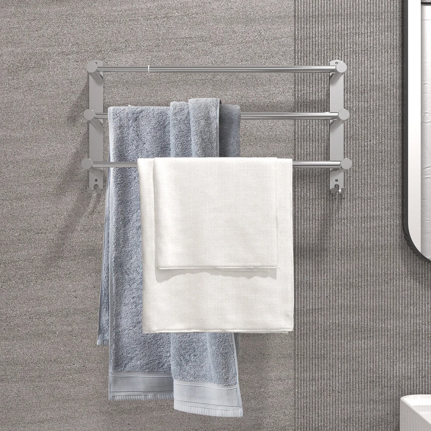 Bathroom 3 Tier Towel Shelf Stainless Steel Towel Rack with Bar Space Saving Towel Hangers Bath Storage Wall Mounted Organizer