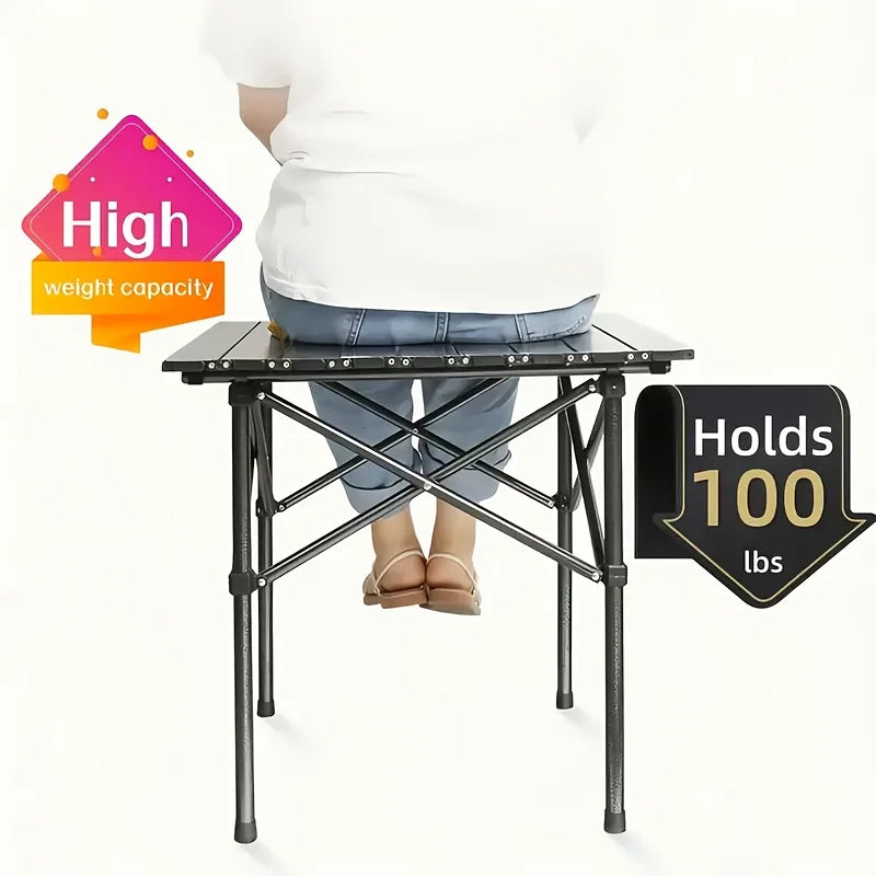 Portable stainless steel folding table, camping barbecue table - compact outdoor leisure thickened picnic equipment.