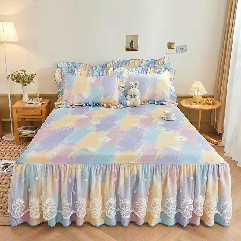 100% Cotton Bed Skirt Double King Size Bedspread Bedspreads Box Garden Spread the Queensize Cover Linen Sheet Skirts for Beds