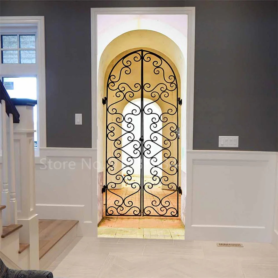 Arabic Style Door Sticker Self Adhesive Wallpaper Living Room Bedroom Decor Muslin Style Decal Door Cover Home Design Decoration