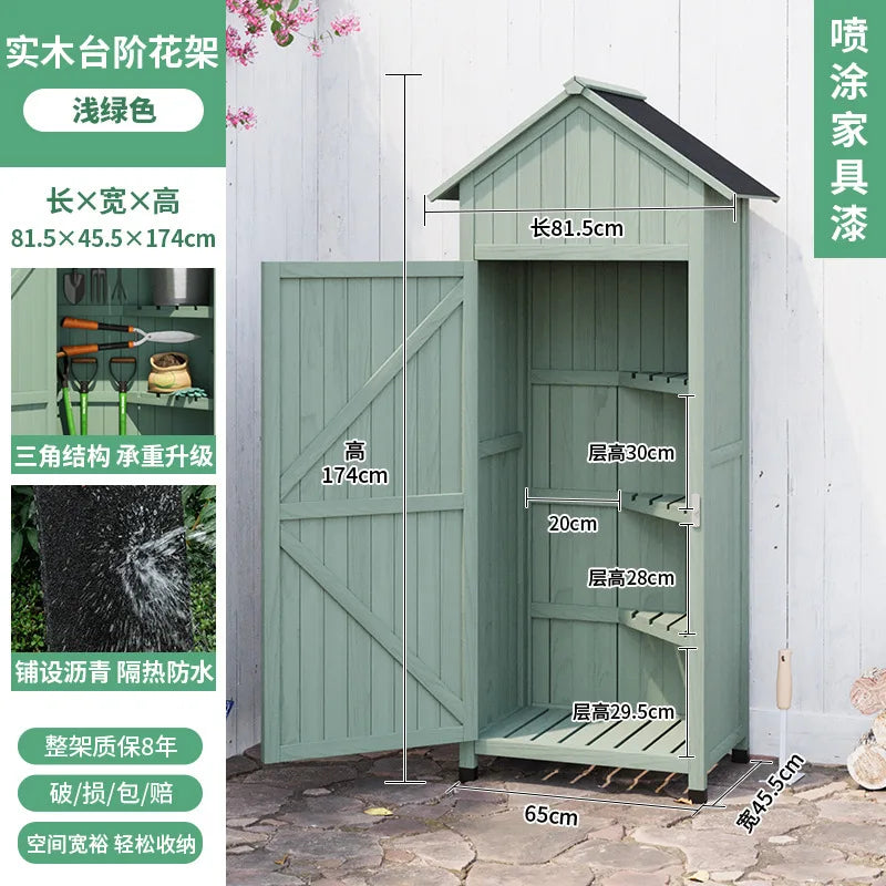 Garden Shed Outdoor Storage Cabinet Courtyard Outdoor Balcony Solid Wood Cleaning Cabinet Tool Room Gardening Glove Box Locker