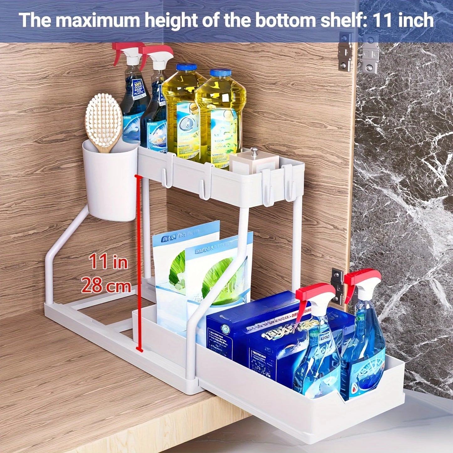 Double Layer Storage Rack, Pull-out Storage Box, Cabinet Sink for Organizing and Organizing Storage Racks Kitchen Organizer