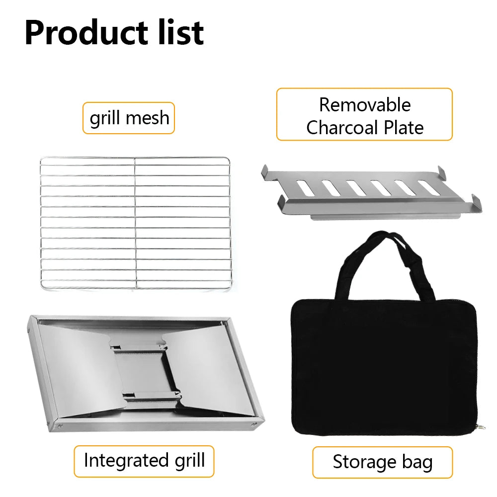304 Stainless Steel Barbecue Grill Portable Outdoor Stove IGT Table Stove Folding Firewood Stove Barbecue Camping Stove