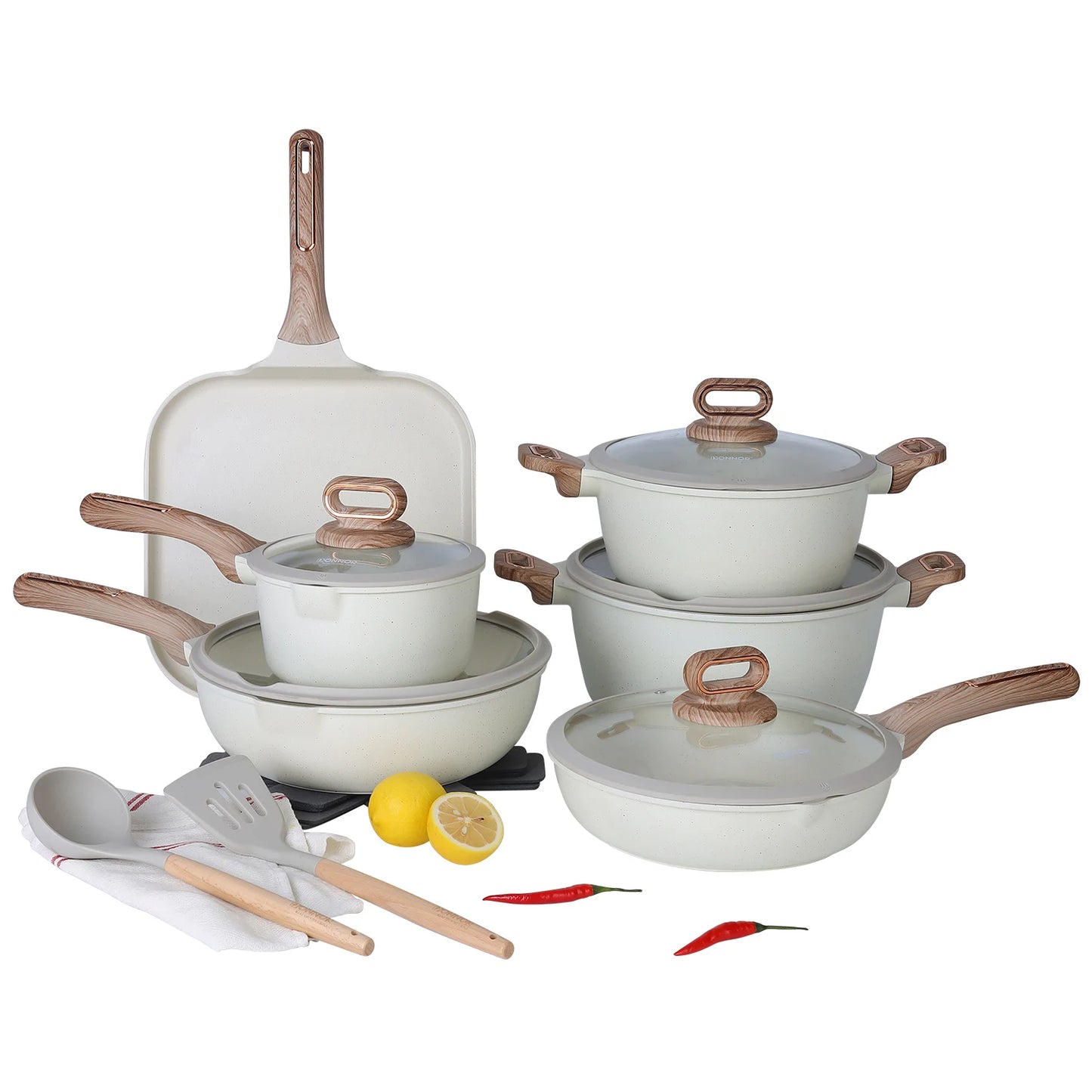 DONNOR Ceramic Cookware Sets Pots and Pans Set Nonstick Induction Cookware Kitchen Cooking Set with Frying Pans Set