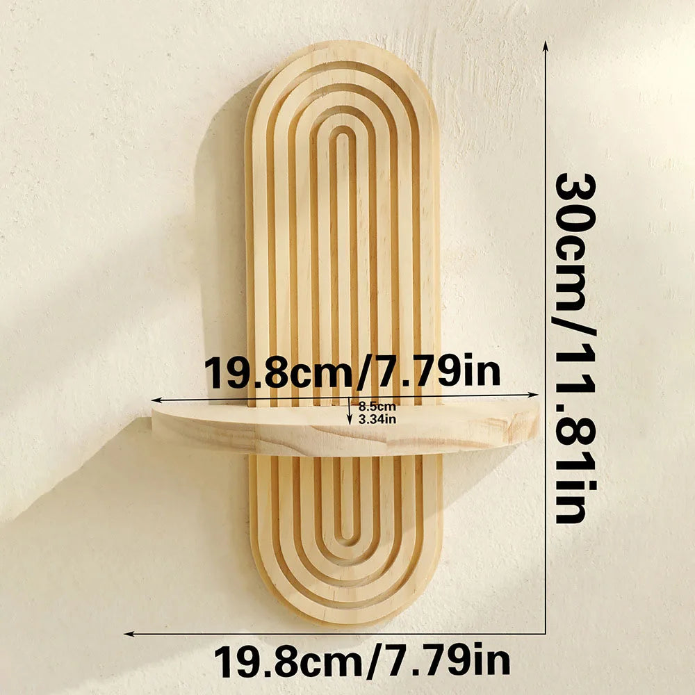 Boho Style Wooden Wall Mounted Shelves Plant Decorative Shelves Geometric Wall Natural Finish Modern Home Decor 