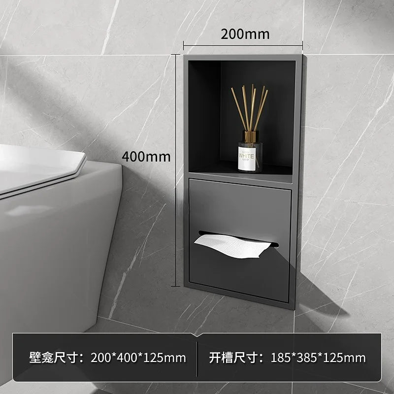 Stainless Steel Recessed Bathroom Storage Cabinet - Wall Niche Tissue Box Toilet Paper Holder Organizer