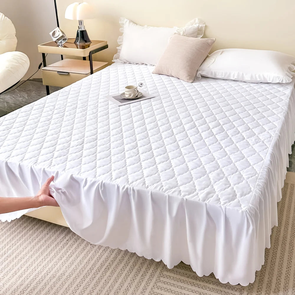 Quilted Waterproof Bed Skirt Soft and Breathable Bedspread Durable Bed Protector Cover, 90/140/160/180 Muti Size