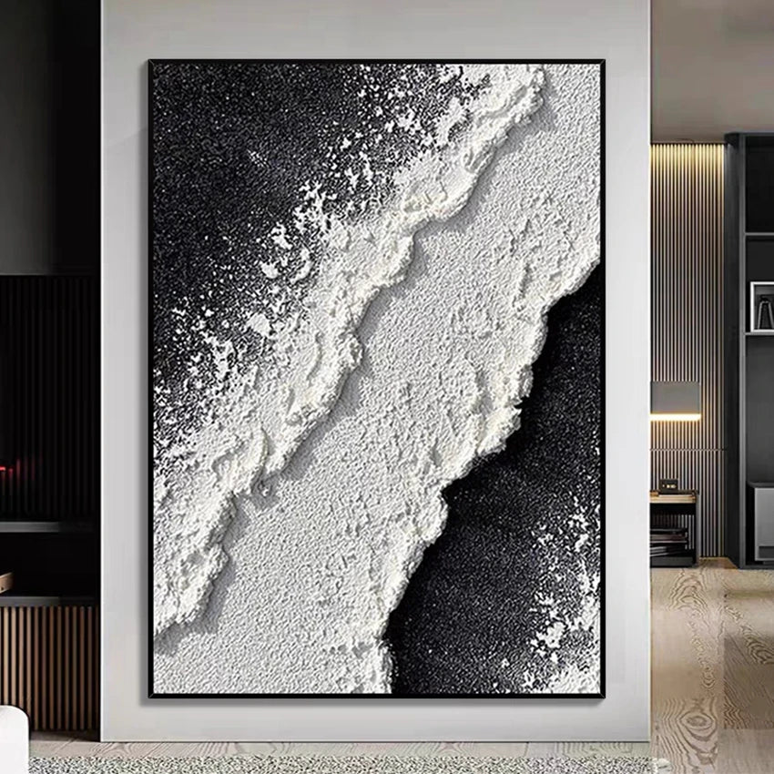 Simple Thick Texture Canvas Abstract Black And White Art Painting Large Size Wall Picture For Bedroom Custom Artwork Unframed