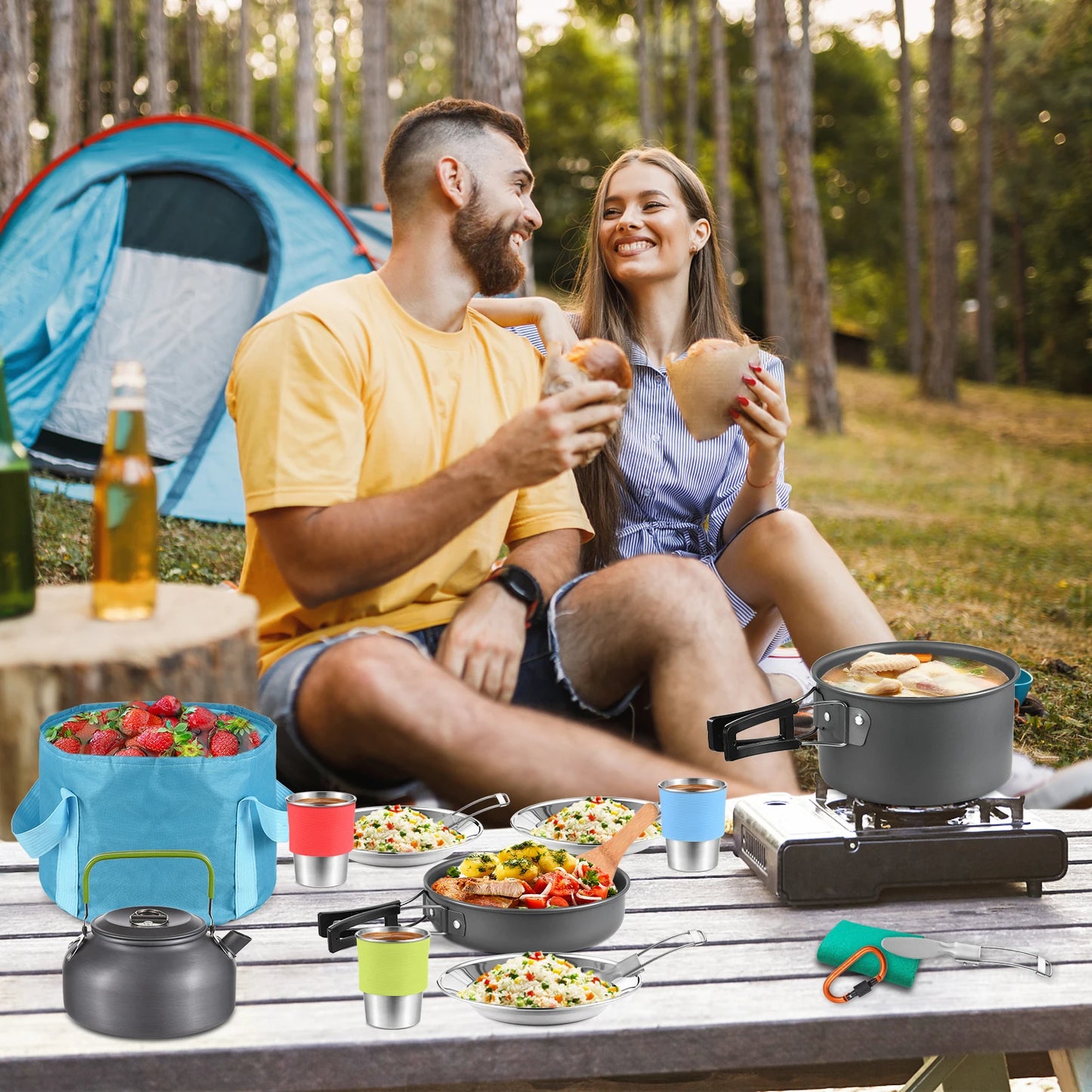 TOMSHOO 21pcs Camping Cookware Mess Kit Camping Pot and Pan Cooking Set Outdoor Camping Hiking Backpacking Survival Gear