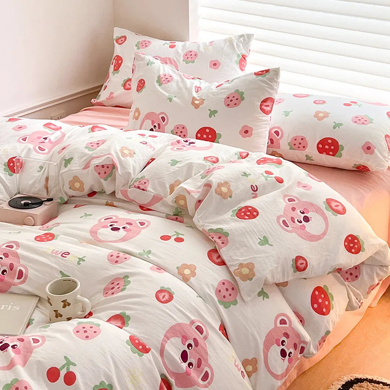 Ins Simple Flower Bed LinenTwin Full Queen King Size Bed Sheets Set Adults Kids Floral Bed Comforter Sets Bed Duvets Kawaii