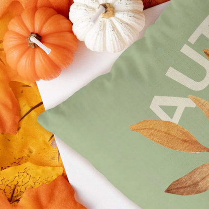 Decorative Thanksgiving Cushion Case Hello Fall Green Pillow Covers Pumpkin Maple Leaves, Thanksgiving Decorations, Set of 4