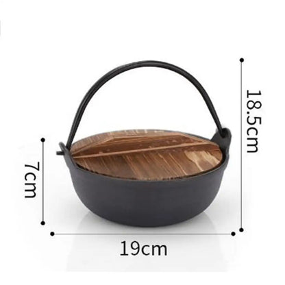 Nabe Sukiyaki Pot Shabu with Wooden Lid Camping Pot Stewpot Hanging Stew Souppot Cast Iron Round Outdoor Cast Iron Sukiyaki Pot