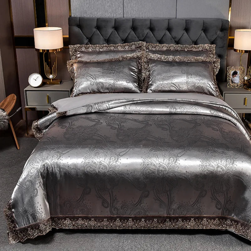 European Style Jacquard Bedding Set Home Comefortable Duvet Cover Quality Quilt Cover And Pillowcase Flower Lace Bedsheet Sets