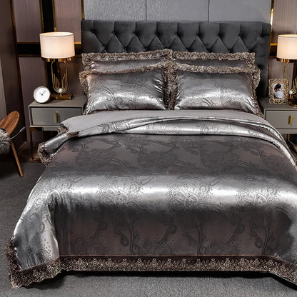 European Style Jacquard Bedding Set Home Comefortable Duvet Cover Quality Quilt Cover And Pillowcase Flower Lace Bedsheet Sets