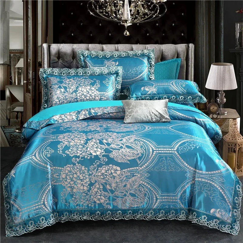 European Style Jacquard Bedding Set Home Comefortable Duvet Cover Quality Quilt Cover And Pillowcase Flower Lace Bedsheet Sets