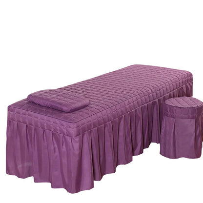 Thick Quilting Bed Skirt Beauty Salon Massage Plaid Bed Cover Sheet Skin-Friendly SPA Bed Full Cover with Hole Sabnanas, 1pcs