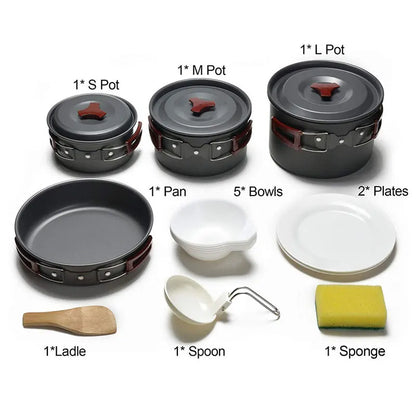 Outdoor 5-6 People Large-Capacity Outdoor Camping Portable Kitchen Set Non-Stick Pan, Suitable For Hiking And Picnic