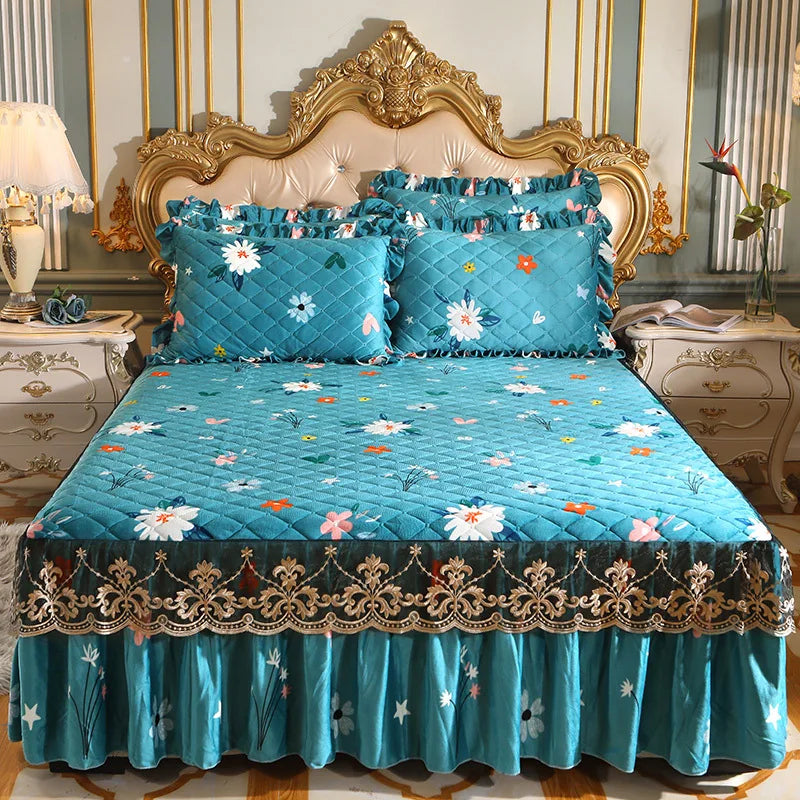 High Quality Thicken Fine Short Plush Quilted Bed Skirt King Queen Size Warm Velvet Bedspread Not Including Pillowcase