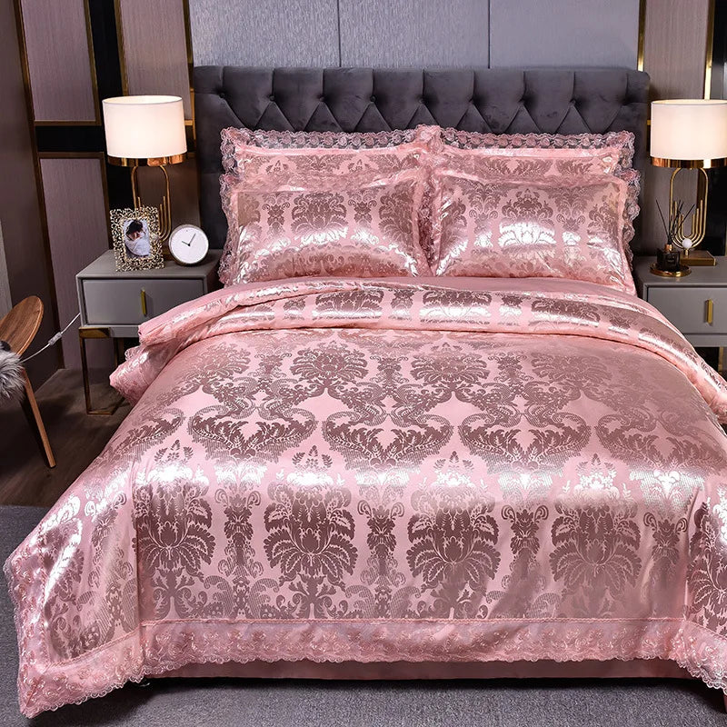 European Style Jacquard Bedding Set Home Comefortable Duvet Cover Quality Quilt Cover And Pillowcase Flower Lace Bedsheet Sets