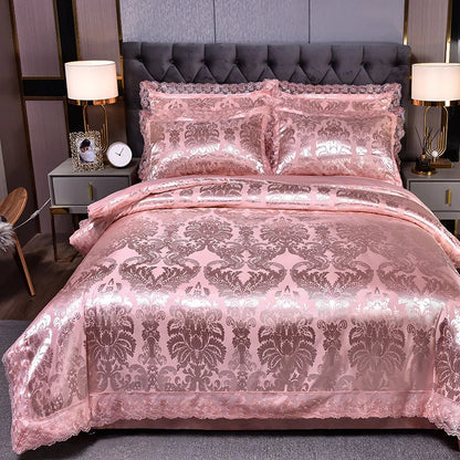 European Style Jacquard Bedding Set Home Comefortable Duvet Cover Quality Quilt Cover And Pillowcase Flower Lace Bedsheet Sets