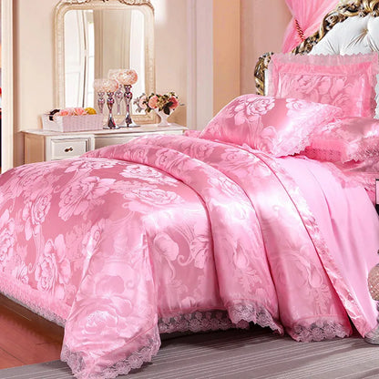European Style Jacquard Bedding Set Home Comefortable Duvet Cover Quality Quilt Cover And Pillowcase Flower Lace Bedsheet Sets
