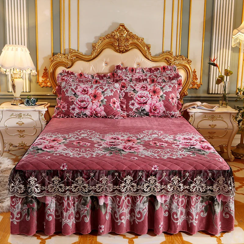 High Quality Thicken Fine Short Plush Quilted Bed Skirt King Queen Size Warm Velvet Bedspread Not Including Pillowcase