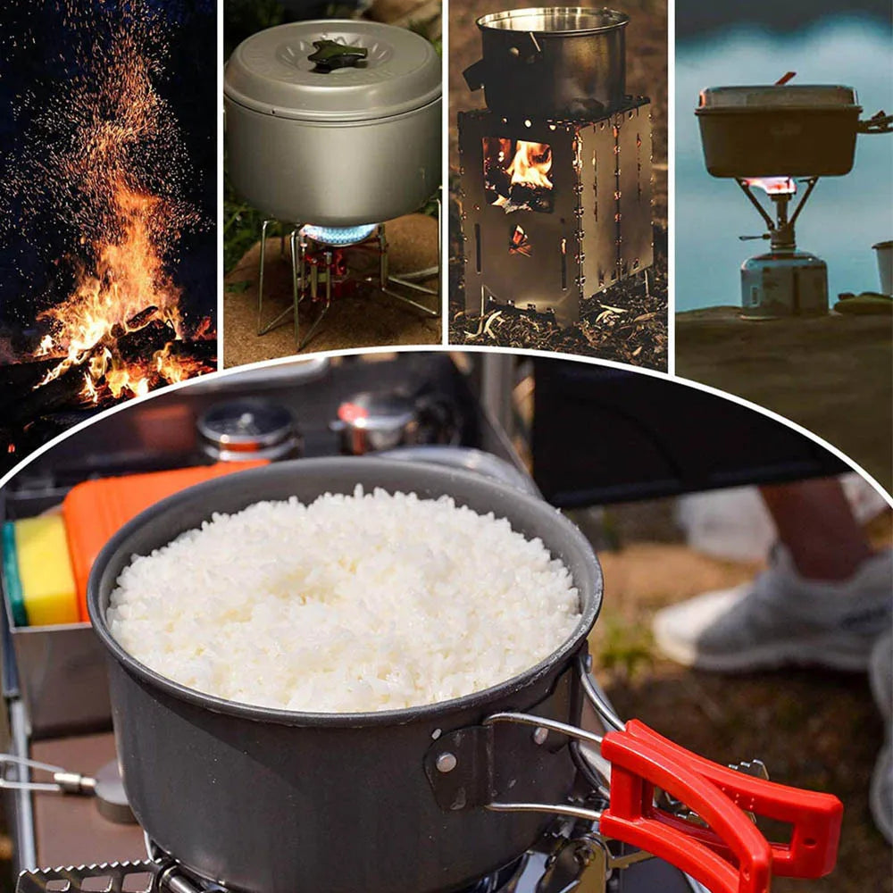 Outdoor cooking 3-4 person picnic set pot, hard alumina portable boiling water, tea frying pan, barbecue meat camping pot