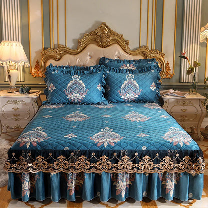 High Quality Thicken Fine Short Plush Quilted Bed Skirt King Queen Size Warm Velvet Bedspread Not Including Pillowcase
